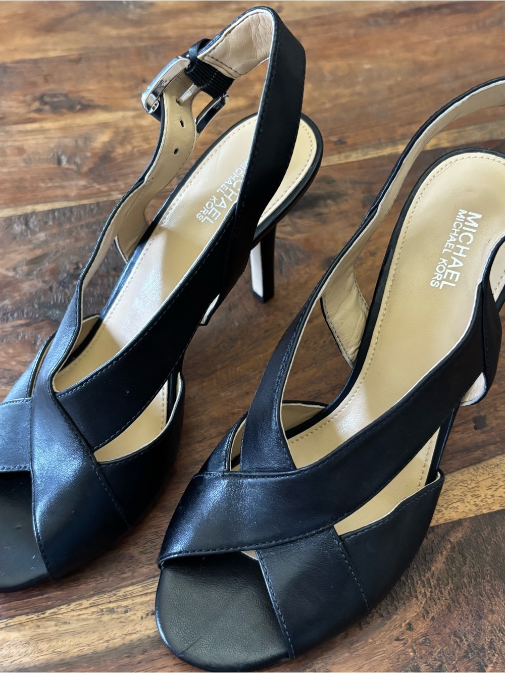 Michael Kors Black Leather Crisscross Slingback Heels